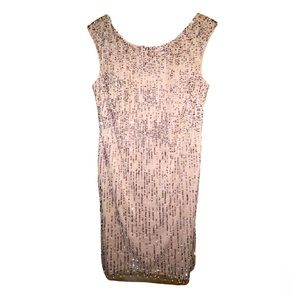 Womens Adrianna Papell short silver sequin beaded short dress in light pink
